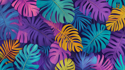 Seamless pattern of tropical leaves with vibrant colors summer vibes