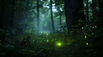 Enchanting Forest Night with Glowing Fireflies