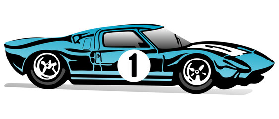 A old blue race car with number one. Vector illustration