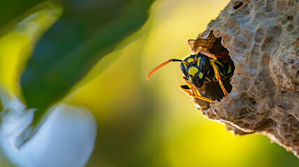 Close-up of a Wasp Entering its Nest