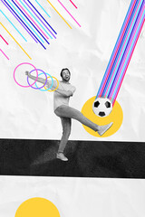Vertical collage 3d pinup pop sketch image of funky carefree guy enjoying football game isolated painting background