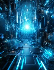 Fototapeta premium futuristic city with blue lights