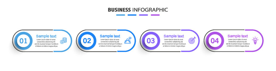 Business infographic design template with 4 options, steps or processes. Can be used for workflow layout, diagram, annual report, web design