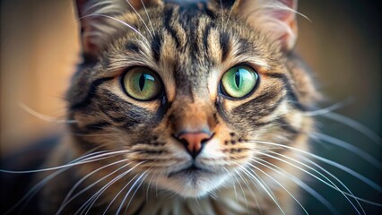 Intimate portrait of a curious cat's distinctive facial feature, showcasing delicate, sensitive whiskers in sharp focus against a soft, blurred background.