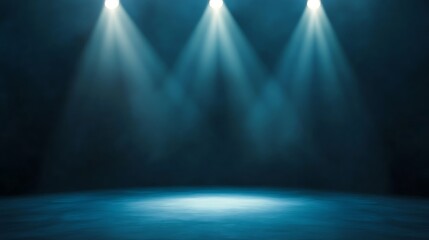 Three Spotlights Illuminating a Dark Blue Stage