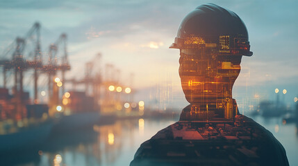 Double exposure Engineer hardhat ensures the use of machine learning for enhanced customs clearance processes.
