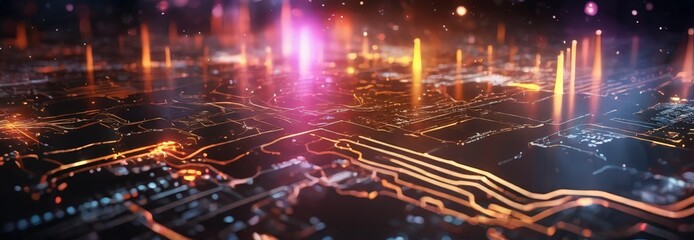 Fototapeta premium abstract futuristic city with glowing lights and lines