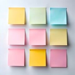 A set of nine blank sticky notes in assorted colors. perfect for adding a pop of color to your projects or presentations.