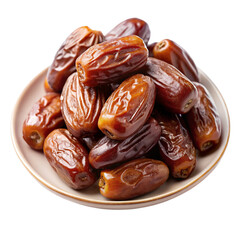 Dates on plate isolated on transparent background.