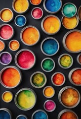 bunch paint cans with different colors