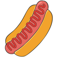 hot dog with ketchup cartoon illustration