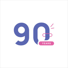 90 Years Anniversary Number Design Flat Style Collection Vector Template Illustration
