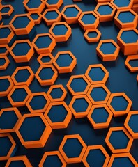 bunch orange hexagons on blue background