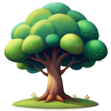 recommend clip art: A whimsical. cartoon style tree with a rounded canopy and textured leaves. perfect for adding a touch of nature to your designs.