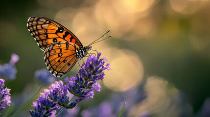 Obraz premium Butterfly on Lavender Flower: A Close-Up View