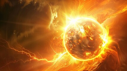 a planet Earth, engulfed in bright intense flames © Nastya