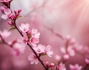 Obraz premium pink cherry blossom flowers on branch