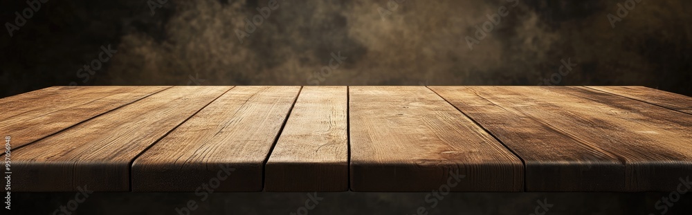 Poster 3d rendering of an empty wooden table for product display montages