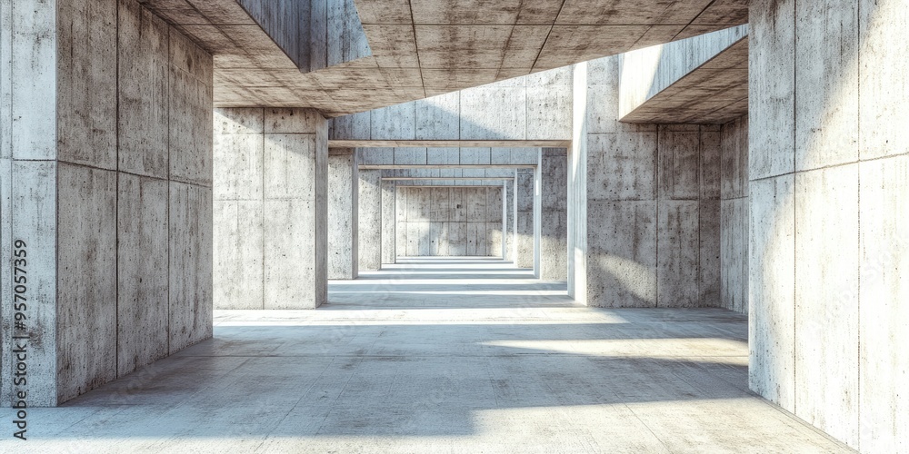 Poster abstract architecture backdrop featuring an empty rough concrete interior in 3d rendering