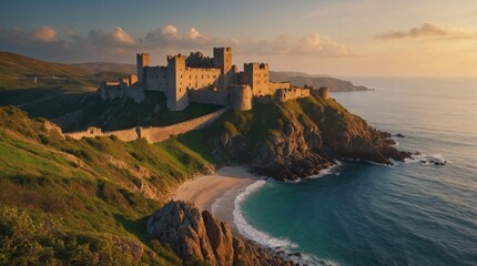 Wallpaper, medieval castle on rocky island