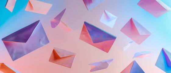A lively array of colorful envelopes floating against a light pastel background, evoking a sense of communication and creativity.