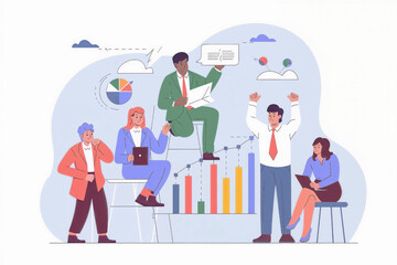 business people working for data analytics and monitoring on web report dashboard monitor and business finance investment design concept,Modern Flat Design Vector Illustration.
