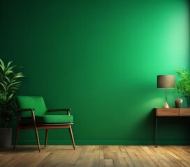 green wall with chair and lamp