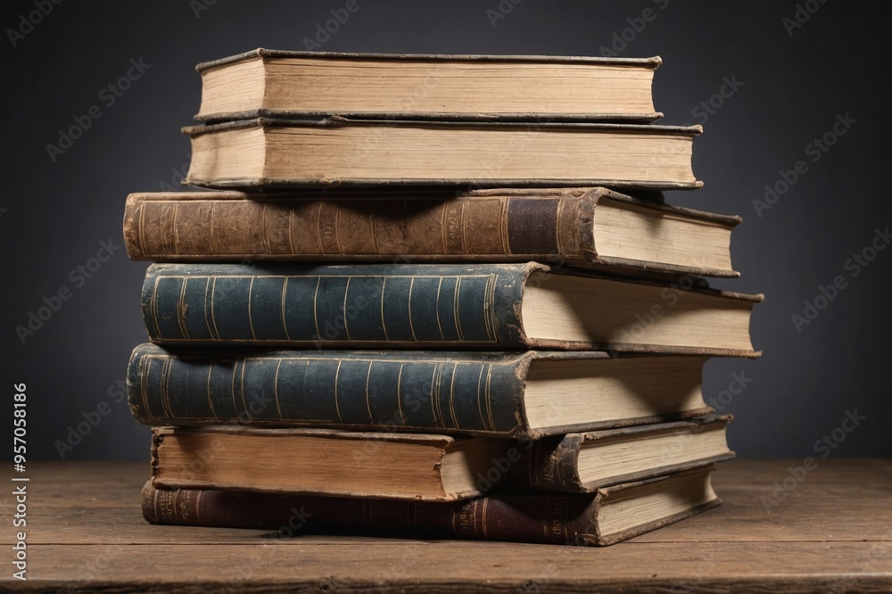 Wall mural stack of old books, copyspace for your text