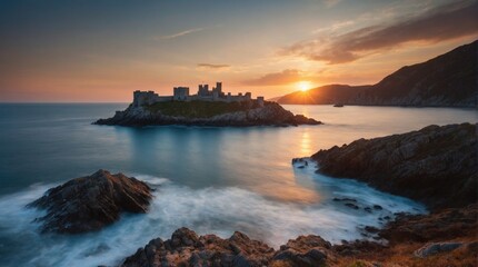Wallpaper, medieval castle on rocky island