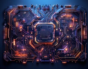 computer circuit with blue background