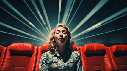 Woman Enjoys a Fast-Moving Cinematic Experience in a Vibrant Theater Generative AI