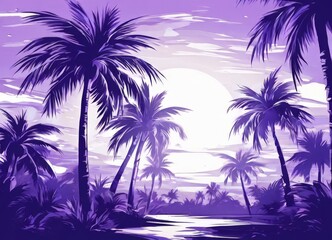 Obraz premium palm trees on the beach at sunset