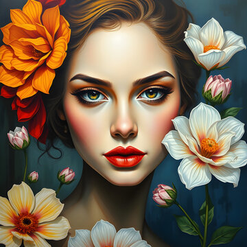 Una encantadora modelo rodeada de lindas flores