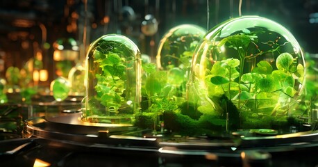 Fototapeta premium close up plant inside glass dome