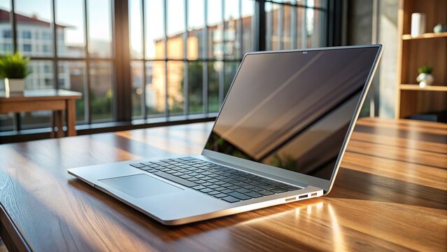 A sleek notebook computer lies on a desk, its slender profile and minimalist design exuding a sense of sophistication and contemporary style.