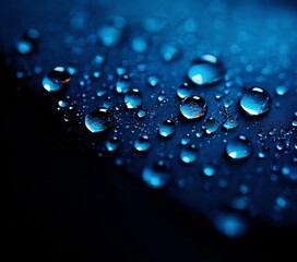 close up water droplets on blue surface