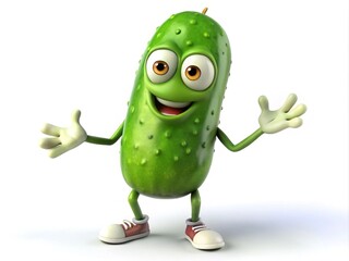 Fototapeta premium A sunny pickle with big bright eyes and a goofy grin sports floppy arms and legs, ready to jump into a pickle-fect day.