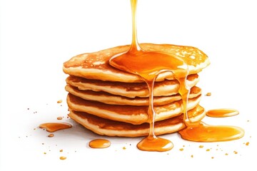 Delicious stack of fluffy pancakes topped with golden syrup, perfect for breakfast or brunch cravings.