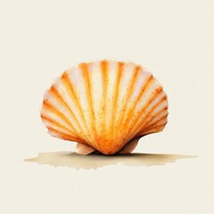 Vibrant orange scallop shell with intricate patterns, set against a soft neutral background, perfect for marine-themed designs.