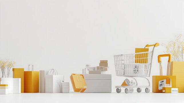 Sleek E commerce Essentials Arrangement on Crisp White Background