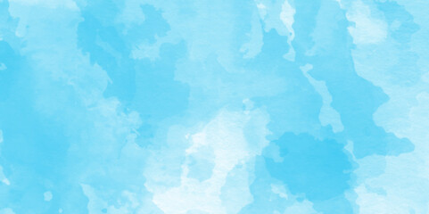 Beautiful and shinny cloudy blue watercolor background,cover design, cards, flyer, poster, banner. Elegant blue grunge texture, Blue background with soft blue watercolor stains.