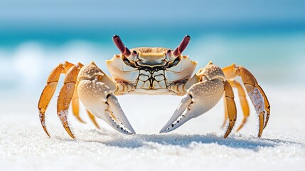 Crab Scuttling on the Sandy Beach in Tropical Ocean Landscape