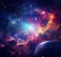 Fototapeta premium space scene with planet and stars