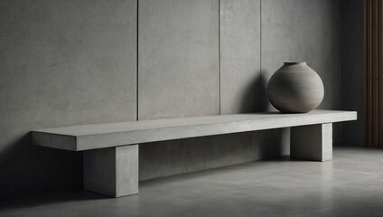 Minimalist concrete shelf with a white top against a modern backdrop.
