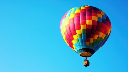 Naklejka premium Colorful Hot Air Balloon Floating in Picturesque Sky Against Scenic Landscape