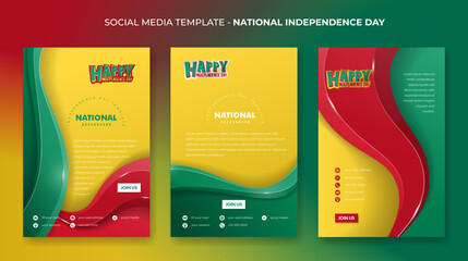 Set of portrait social media post template with simple waving shape design in yellow background