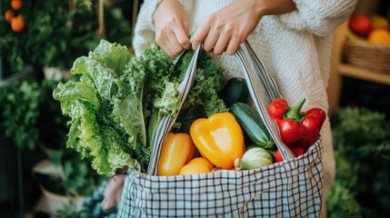 Sustainable Living - Person Holding Reusable Shopping Bag with Fresh Organic Produce