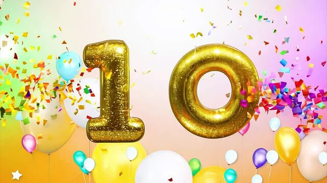 Happy birthday anniversary 10 years template frame with balloons and decoration and numbers.