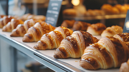 primer plano de croissants en panadería cafetería