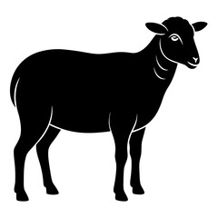 Black Grazing Sheep Silhouette Vector Illustration